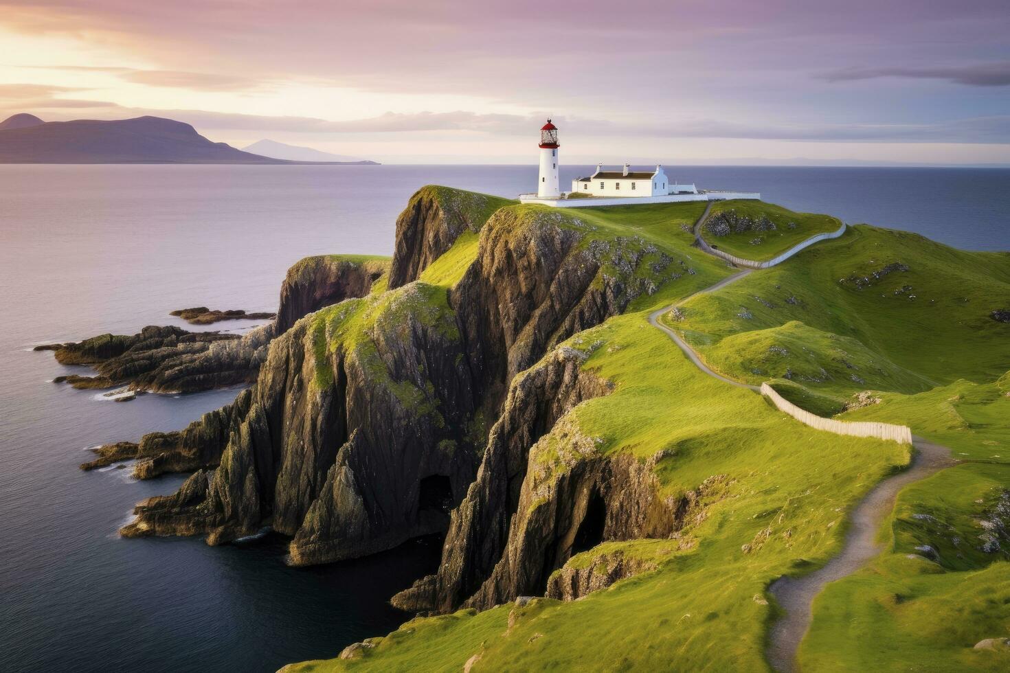 ai generiert Skye Insel Nest Punkt Leuchtturm im Hochland. ai generiert foto