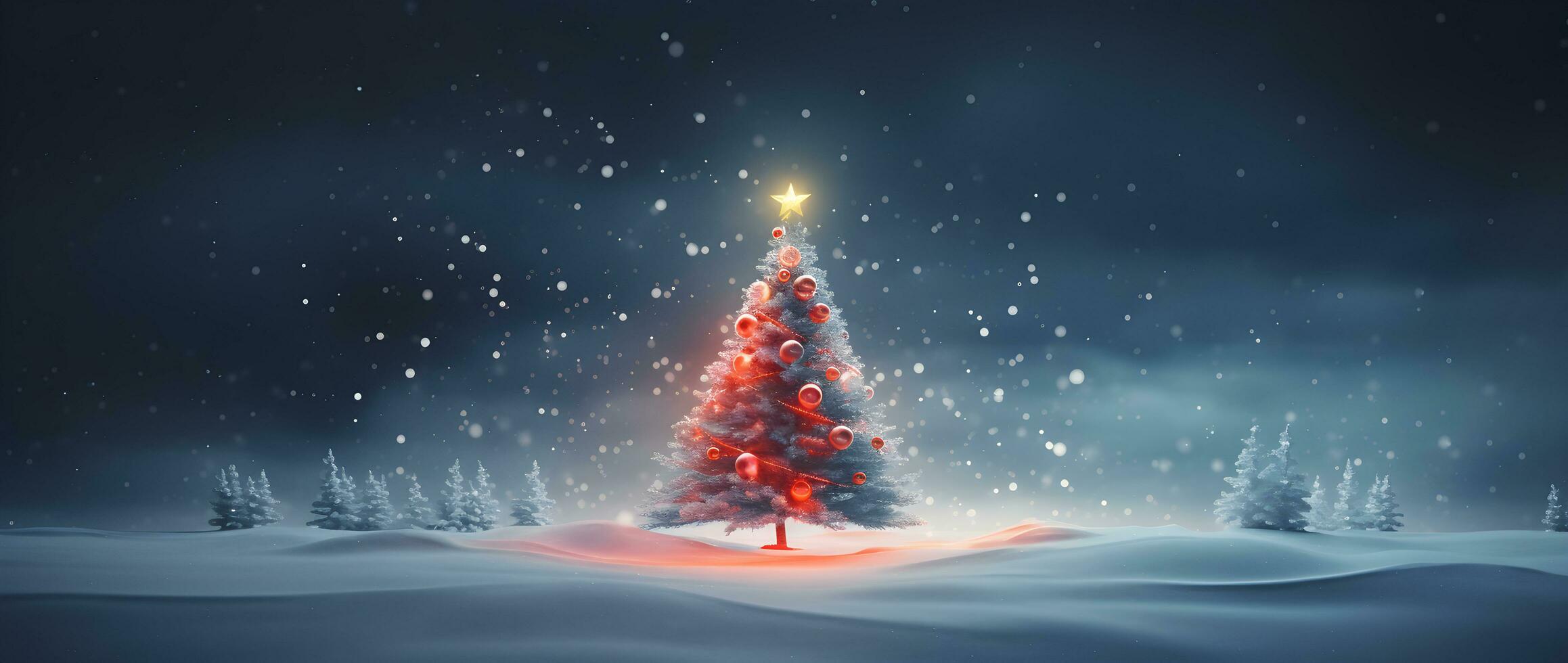 ai generiert Weihnachten und Neu Jahr Hintergrund. Weihnachten Baum im ein schneebedeckt Wald. foto