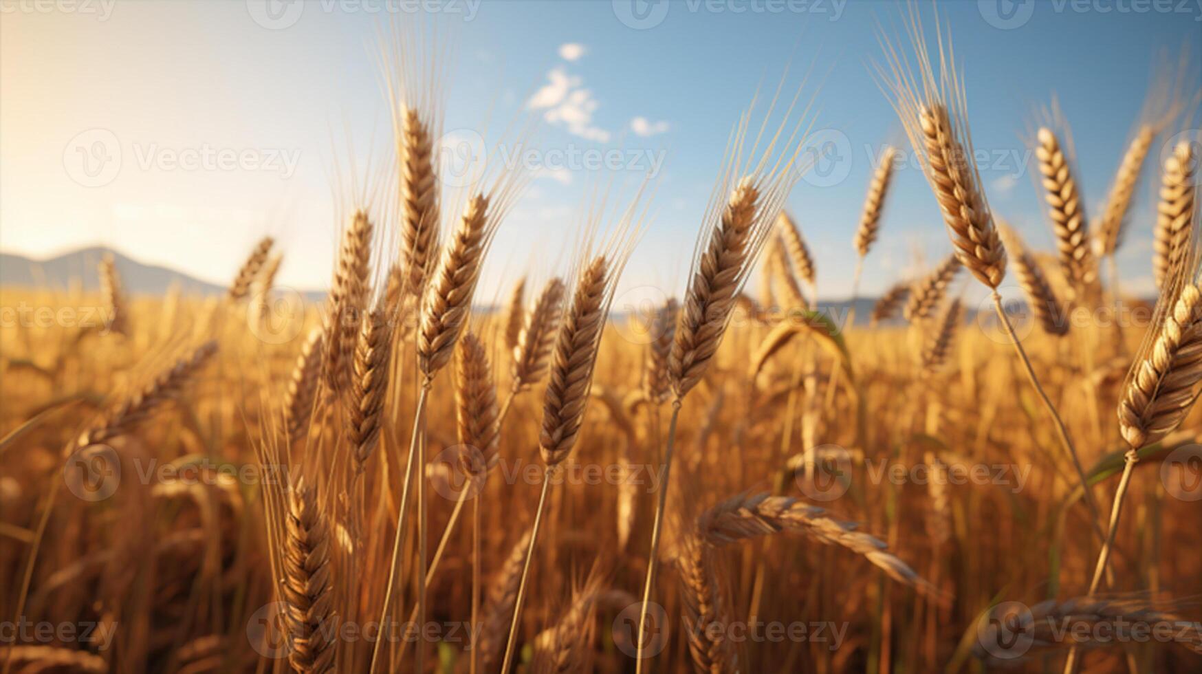 ai generiert ein Feld von Weizen ist gezeigt im das Himmel foto