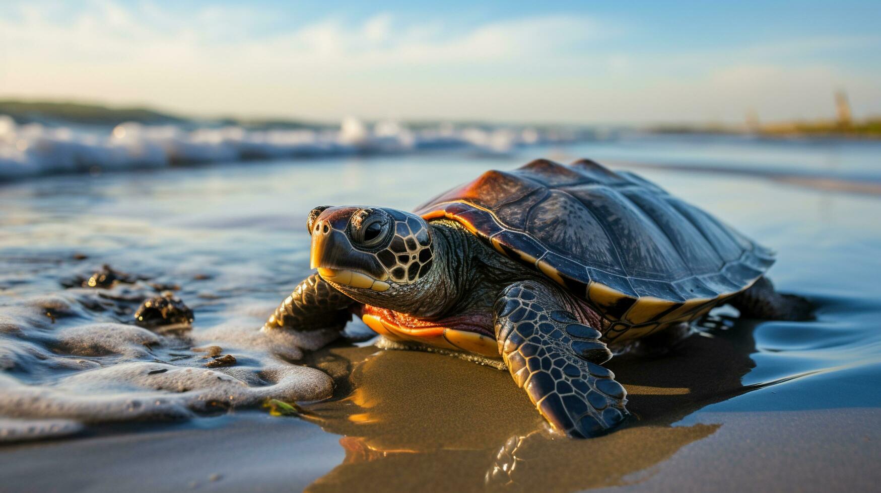 ai generiert Schildkröte im das Feld foto