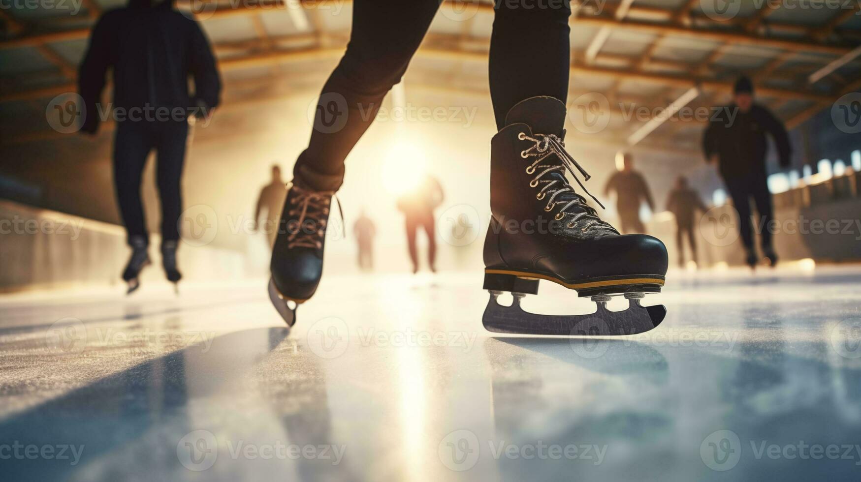 ai generiert Skaten auf Eis Sport Arena. Wettbewerbe im Geschwindigkeit Skaten ai generativ foto