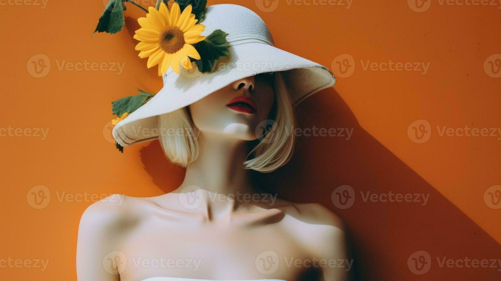 ai generiert Frau mit Sonnenblume Hut. generativ ai foto