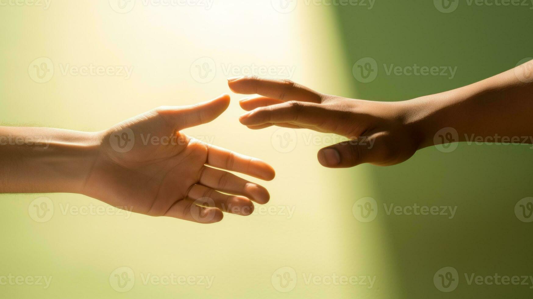 ai generiert zwei Hände erreichen aus zu jeder andere, symbolisieren Verbindung, Unterstützung, und Einheit. generativ ai foto