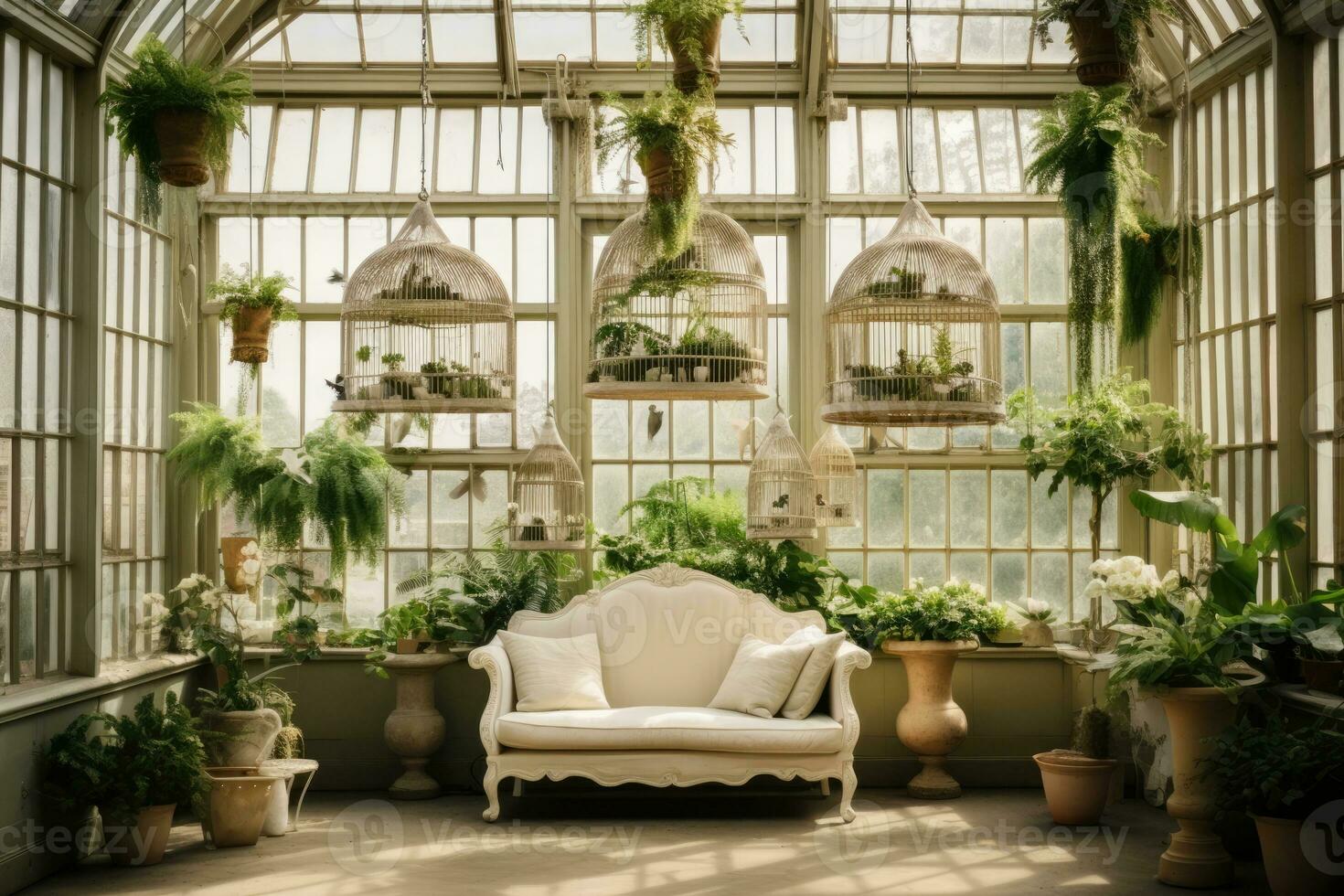 ai generiert Blumen- schön wachsen Blume Gewächshaus Innerhalb Gartenarbeit Innere Grün Flora Haus foto