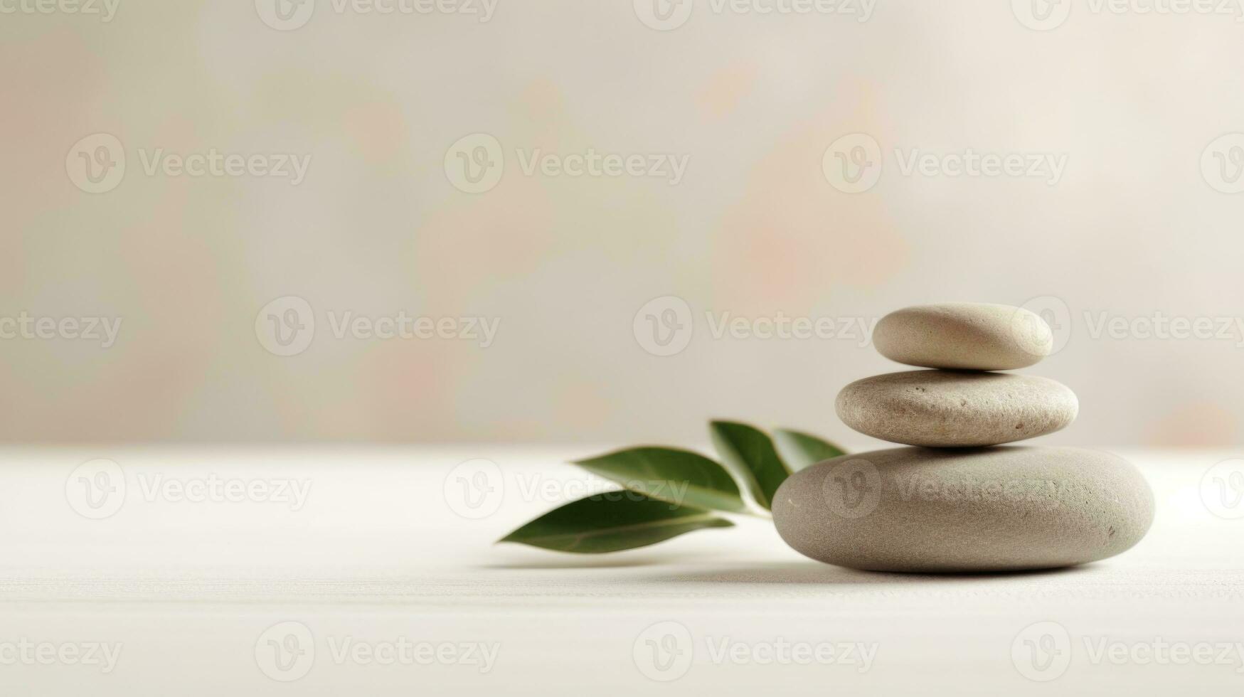ai generiert Zen Steine und Grün Blatt im harmonisch Gleichgewicht. foto