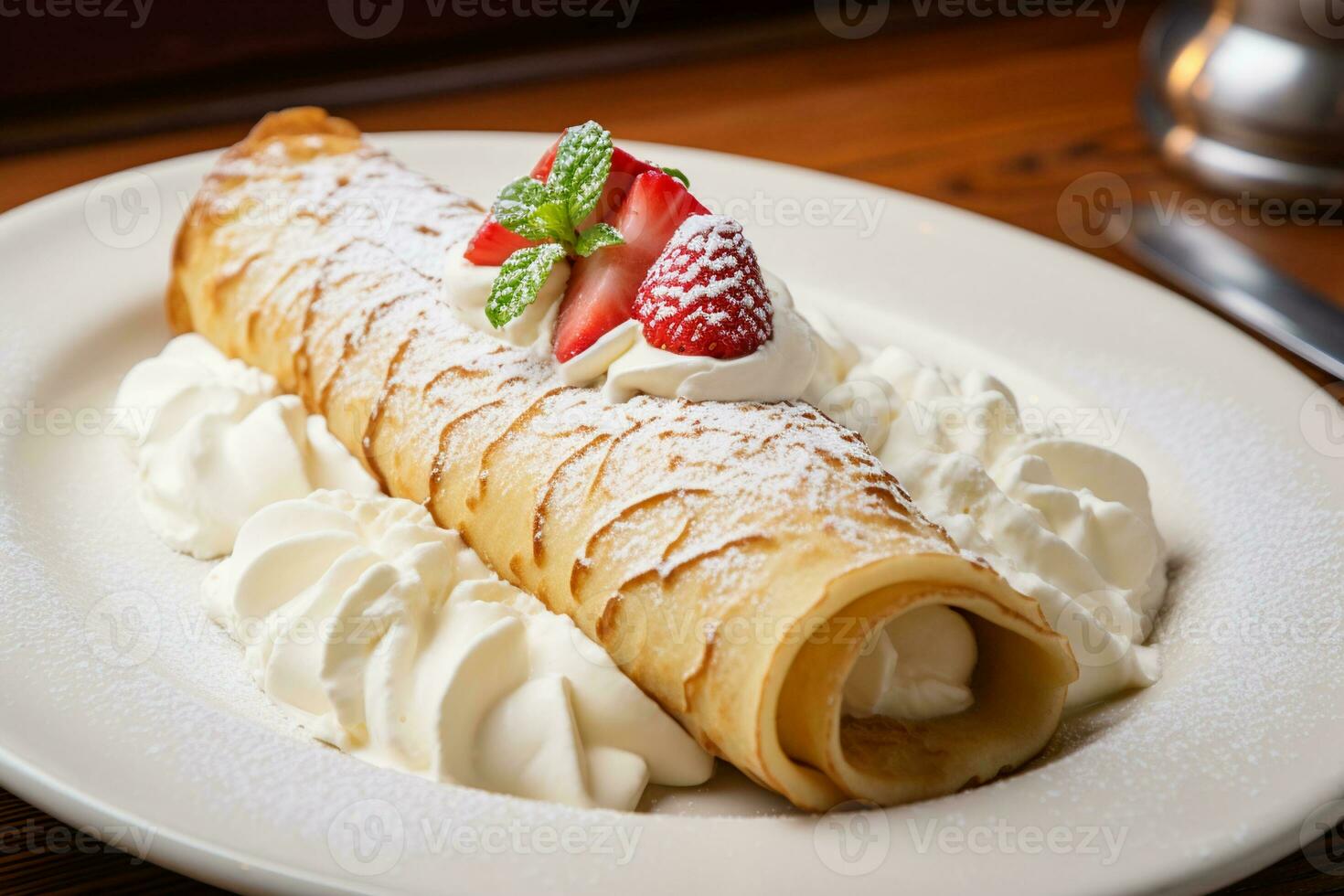 ai generiert Pfannkuchen mit Sahne im Teller foto