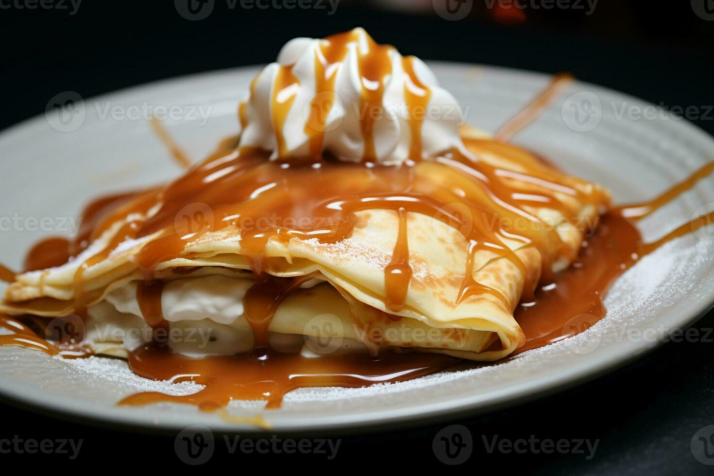 ai generiert Pfannkuchen mit Sahne im Teller foto