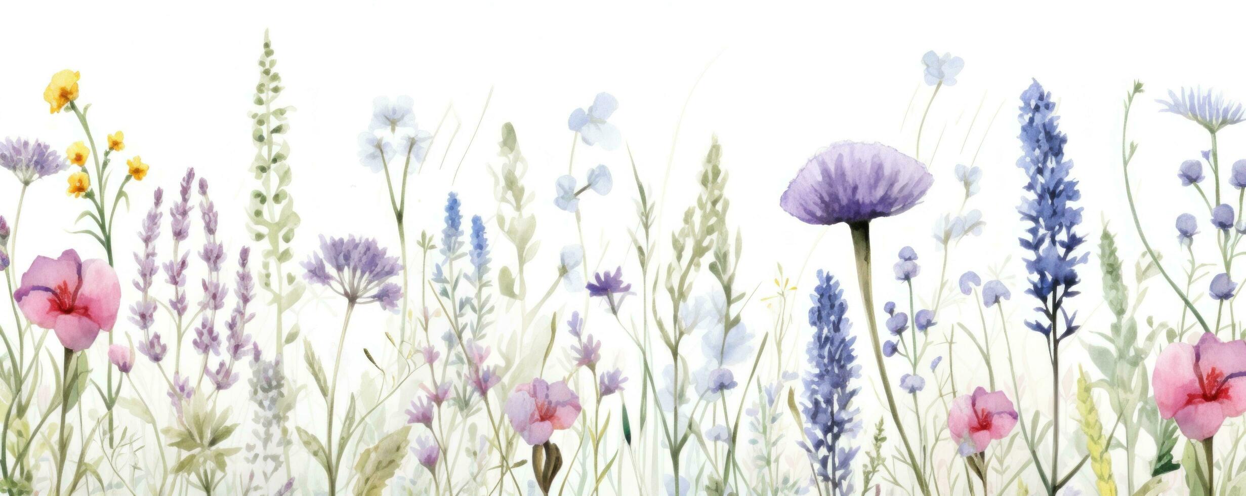 ai generiert Aquarell nahtlos Muster Hintergrund Wildblumen Sammlung, foto