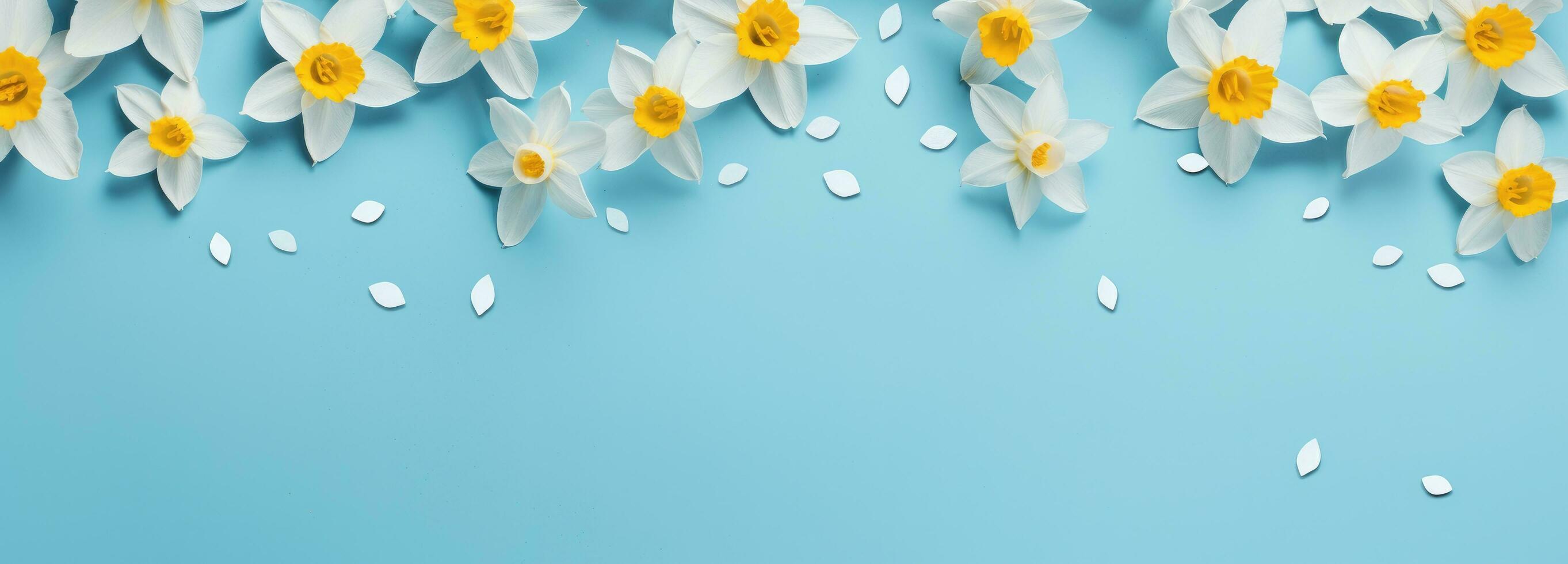 ai generiert Narzisse Blumen auf Blau Stein, foto