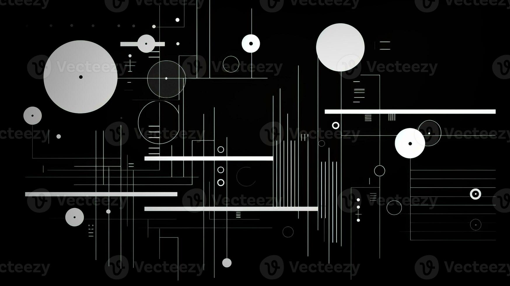 ai generiert abstrakt Hintergrund mit geometrisch Formen, Linien, Kreise, Punkte. Bauhaus Stil. schweizerisch ästhetisch foto