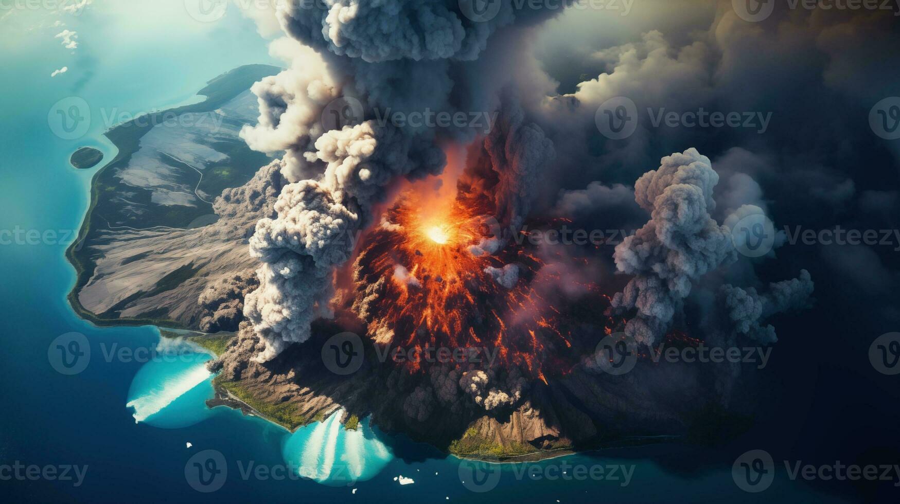 ai generiert Szene von Vulkan Eruption im natürlich Umgebung foto