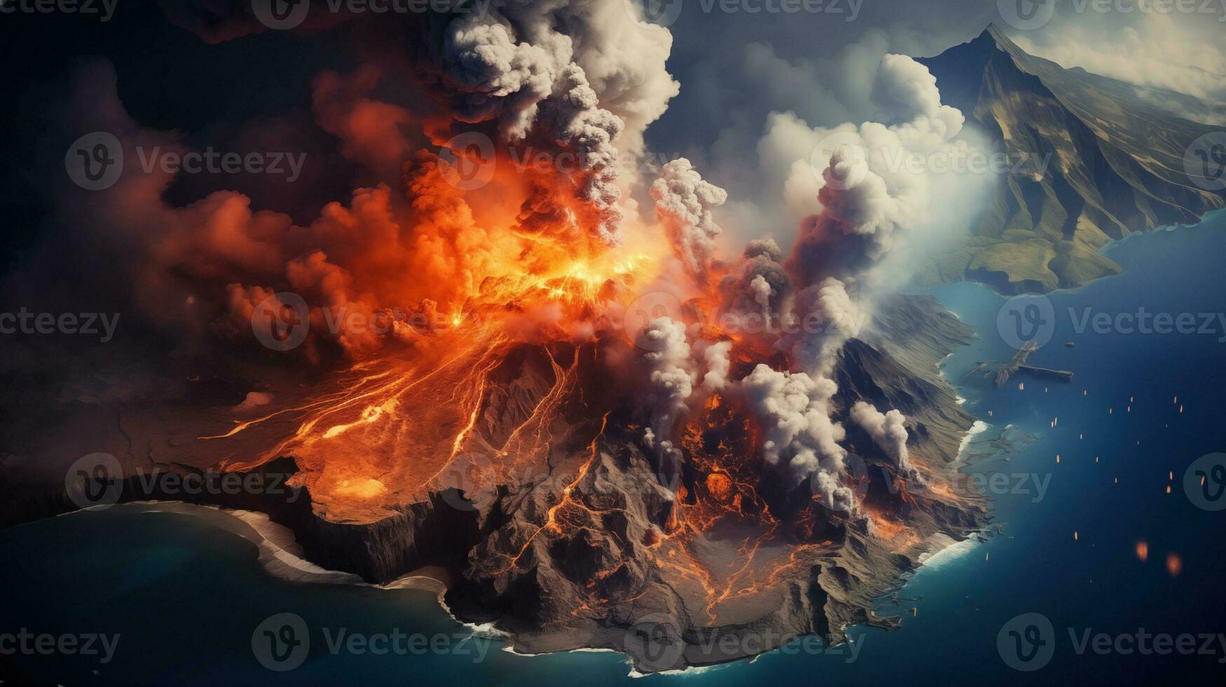 ai generiert Szene von Vulkan Eruption im natürlich Umgebung foto
