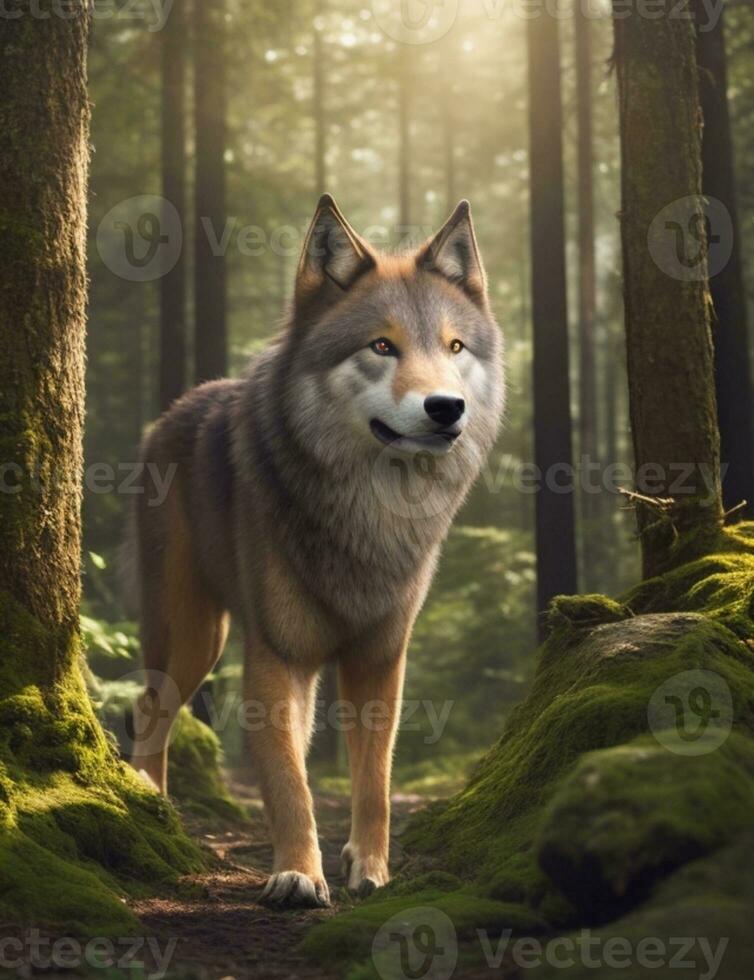 ai generiert Wolf im das Winter Wald foto