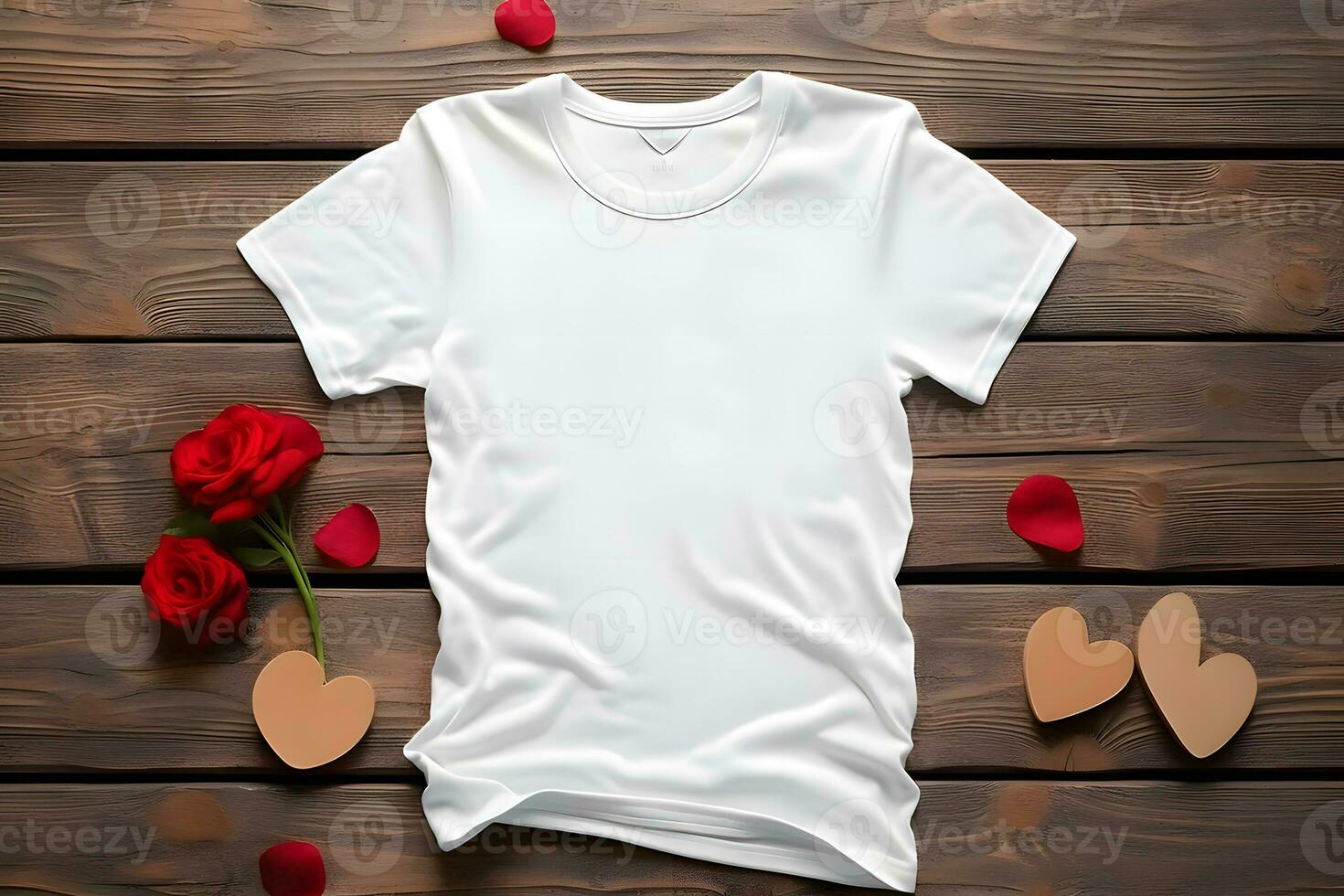 ai generiert Attrappe, Lehrmodell, Simulation von ein Valentinstag Weiß T-Shirt, leer Valentinstag Weiß Hemd Attrappe, Lehrmodell, Simulation foto