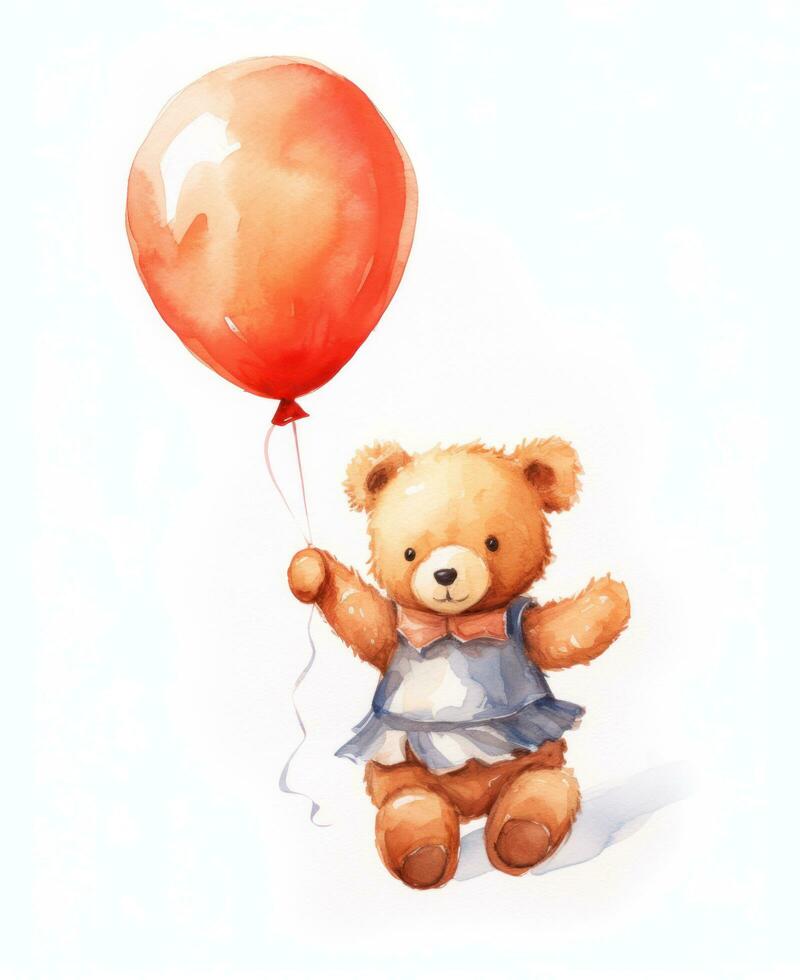 ai generiert ein Gemälde von ein Teddy Bär Tragen ein Ballon, foto