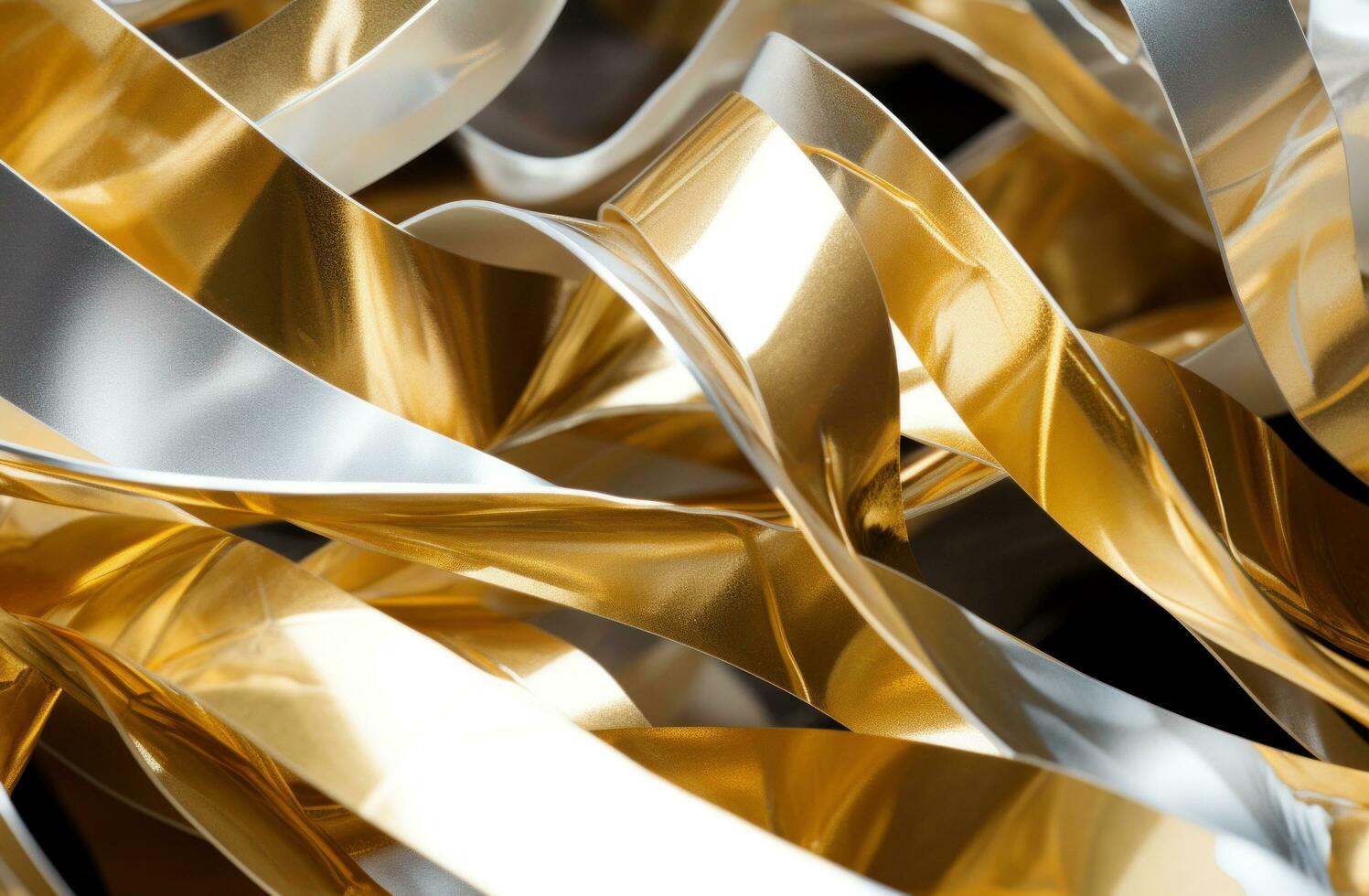 ai generiert ein schließen oben Bild von etwas Papier Streifen im Gold und Silber Formen foto