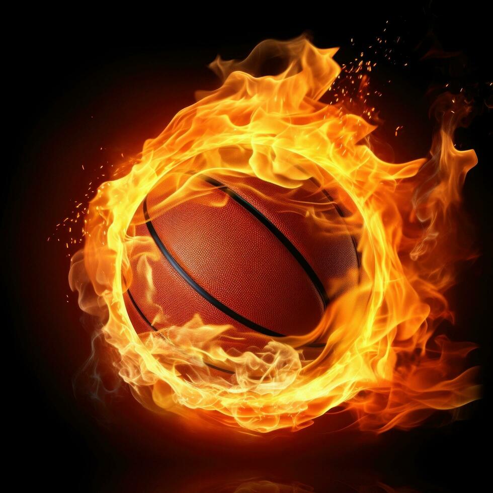 ai generiert ein Basketball Ball auf Feuer, Darstellen Leidenschaft und Energie, großartig zum kreativ oder dramatisch Designs foto