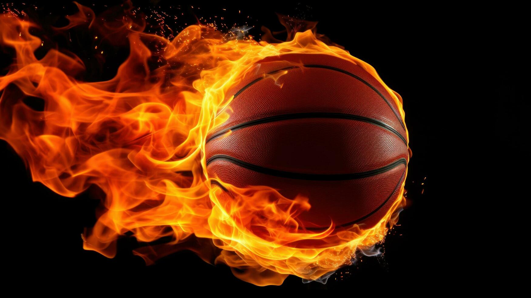 ai generiert ein Blickfang Bild von ein Basketball Ball auf Feuer, foto