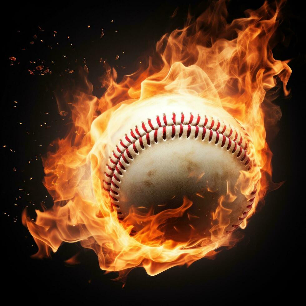 ai generiert ein Blickfang Bild von ein Baseball Ball auf Feuer foto