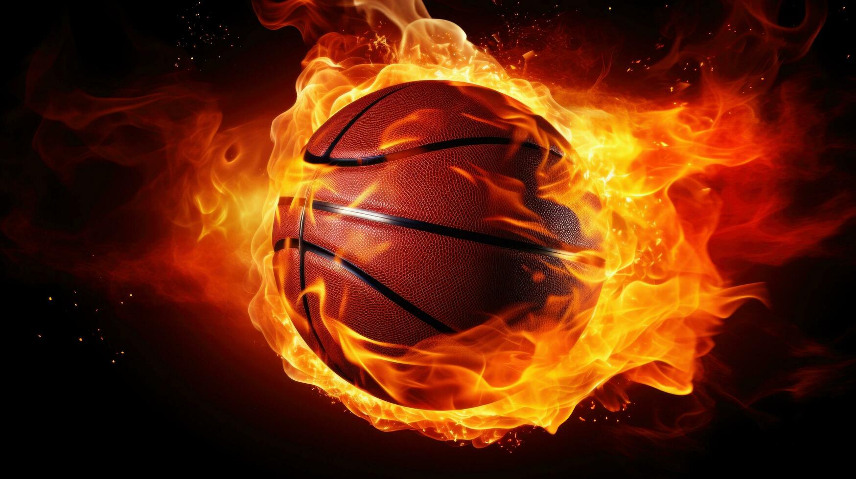 ai generiert ein Basketball Ball auf Feuer, Darstellen Leidenschaft und Energie, großartig zum kreativ oder dramatisch Designs foto