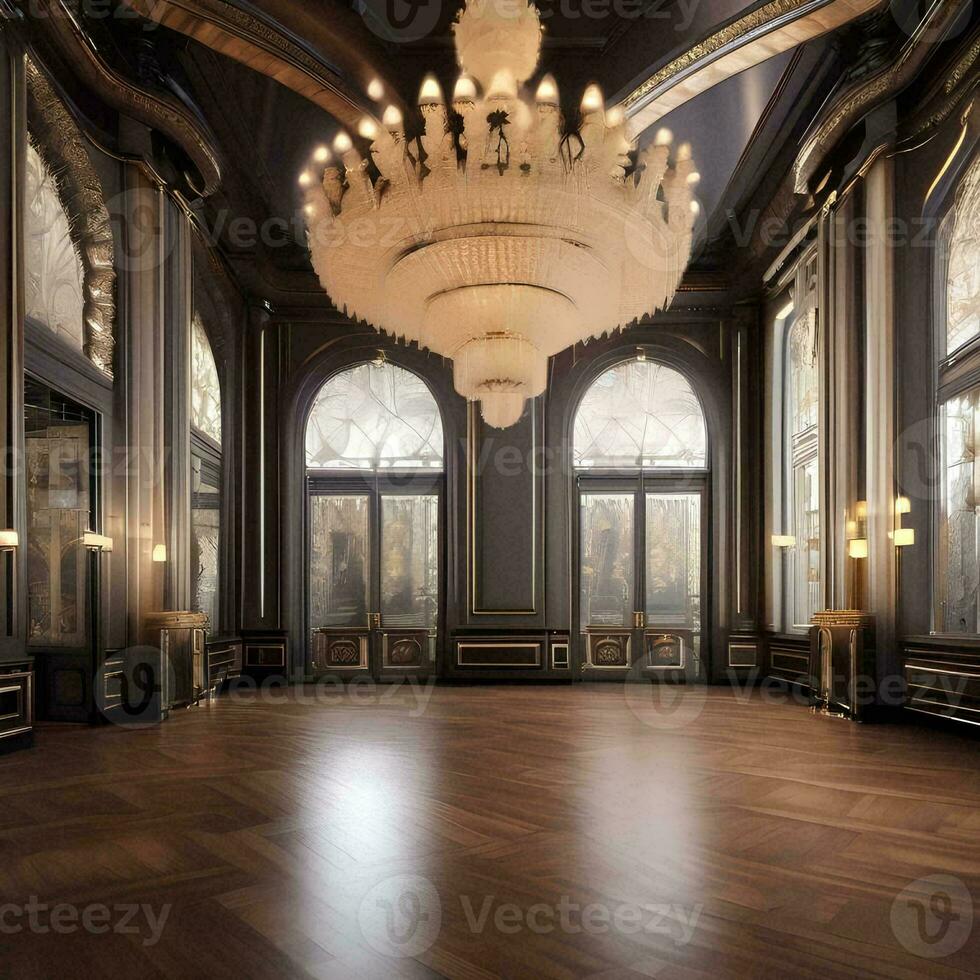 ai generiert ein opulent viktorianischer Stil Ballsaal mit Kristall Kronleuchter und foto