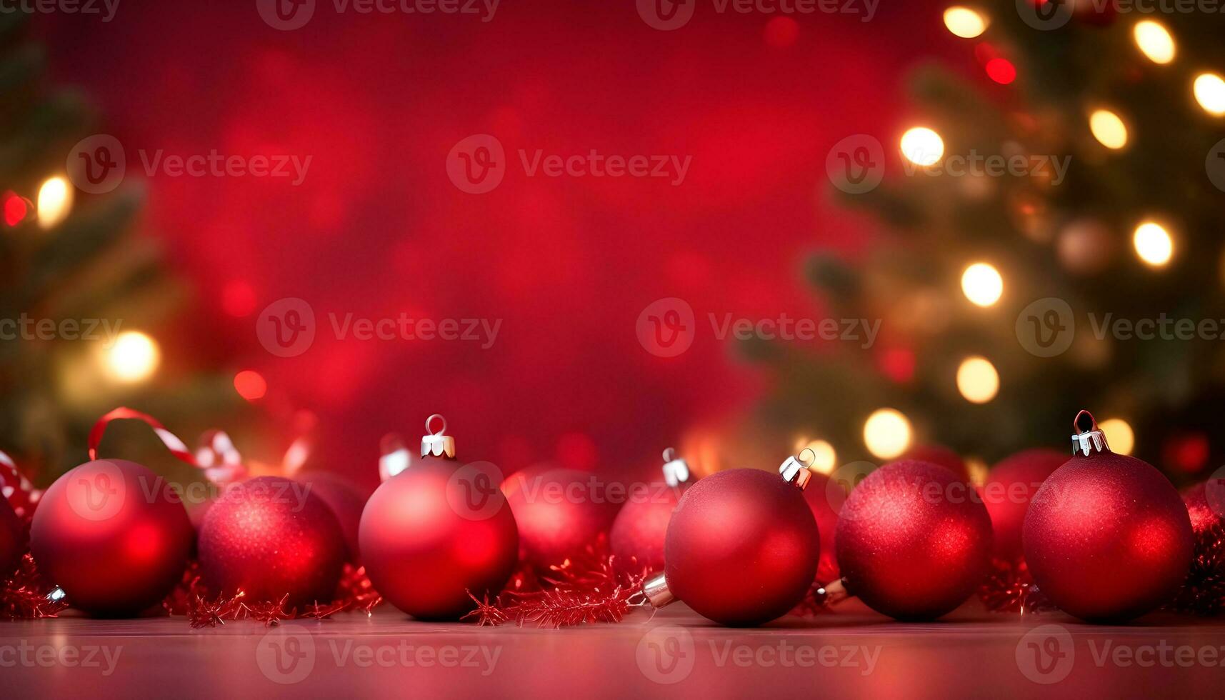 ai generiert rot Weihnachten Farbe Hintergrund mit Girlande und Weihnachten Bälle ai generiert foto