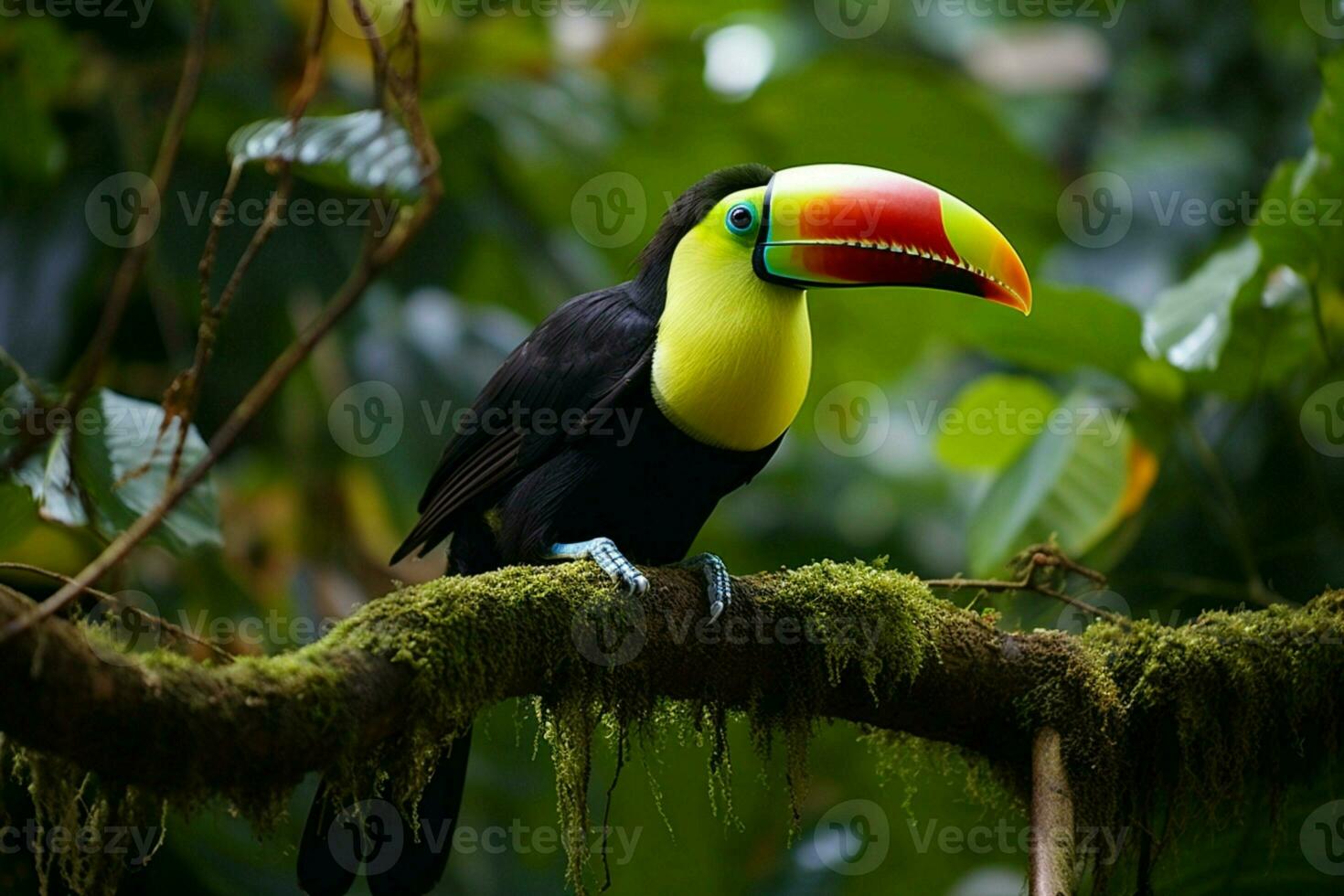 ai generiert Natur Reise im zentral Amerika Kiel in Rechnung gestellt Tukan im Panama bewaldet Paradies ai generiert foto