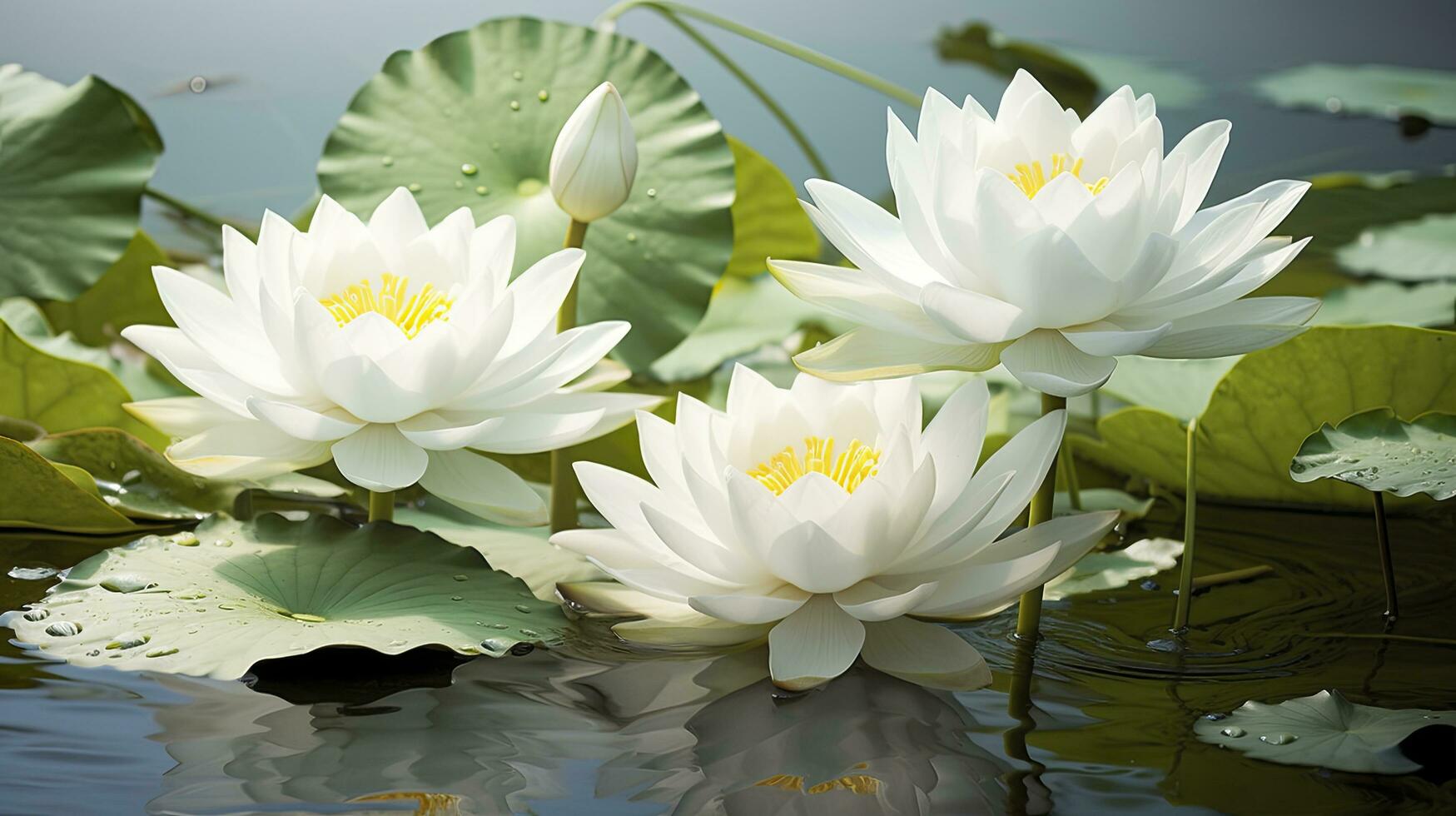 ai generiert Weiß Lotus Blume im Wasser. ai generiert foto