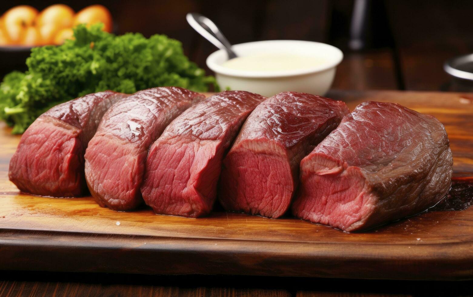 ai generiert Brasilianer Picanha Essen auf ein hölzern Schneiden Tafel. foto