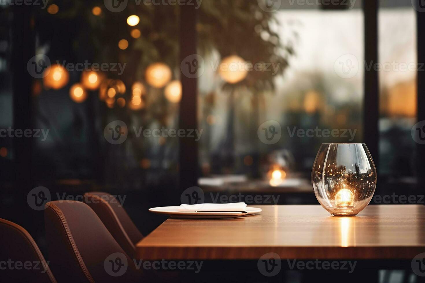 ai generiert elegant minimalistisch Tabelle Rahmen im gehoben Restaurant mit Sanft Bokeh Hintergrund foto