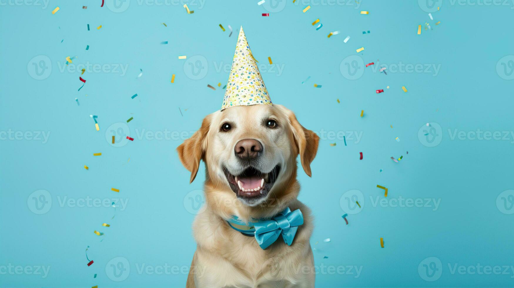 ai generiert glücklich Hund tragen ein Party Hut, feiern beim ein Geburtstag Party. generativ ai foto