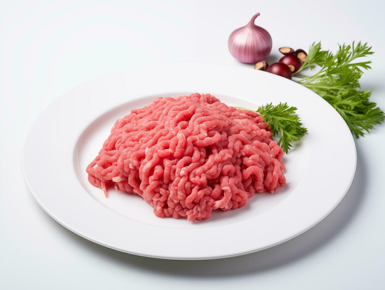 ai generiert gehackt Fleisch auf ein Weiß Teller foto