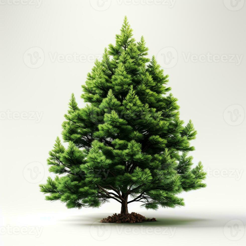 ai generiert Grün klein Kiefer Baum auf Weiß Hintergrund foto