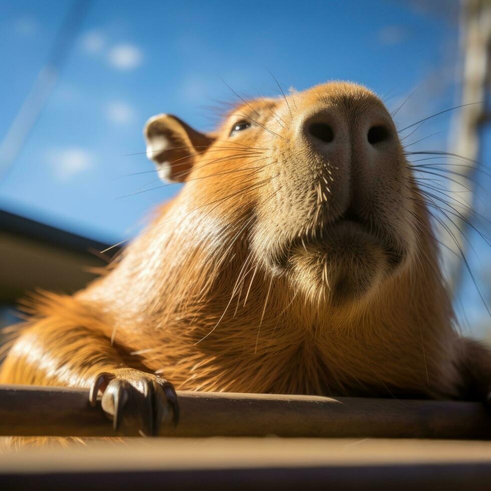 ai generiert ein entspannend Foto von ein Capybara aalen im das Sonne, genießen ein faul Nachmittag