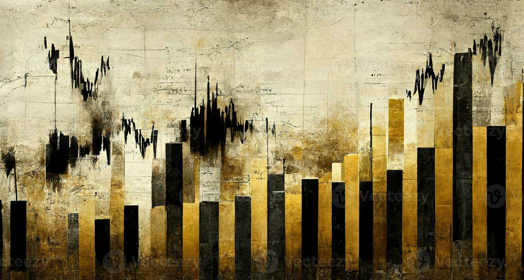 ai generiert generativ ai, schwarz und golden Aquarell abstrakt Lager Markt Diagramme gemalt Hintergrund. Tinte schwarz Straße Graffiti Kunst auf ein texturiert Papier Jahrgang Hintergrund, wäscht und Bürste Schlaganfälle foto