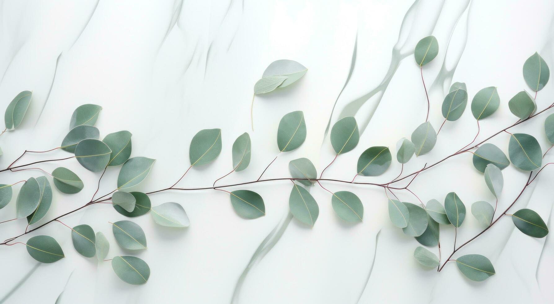 ai generiert Eukalyptus Blätter Hintergrund auf Weiß Marmor, foto