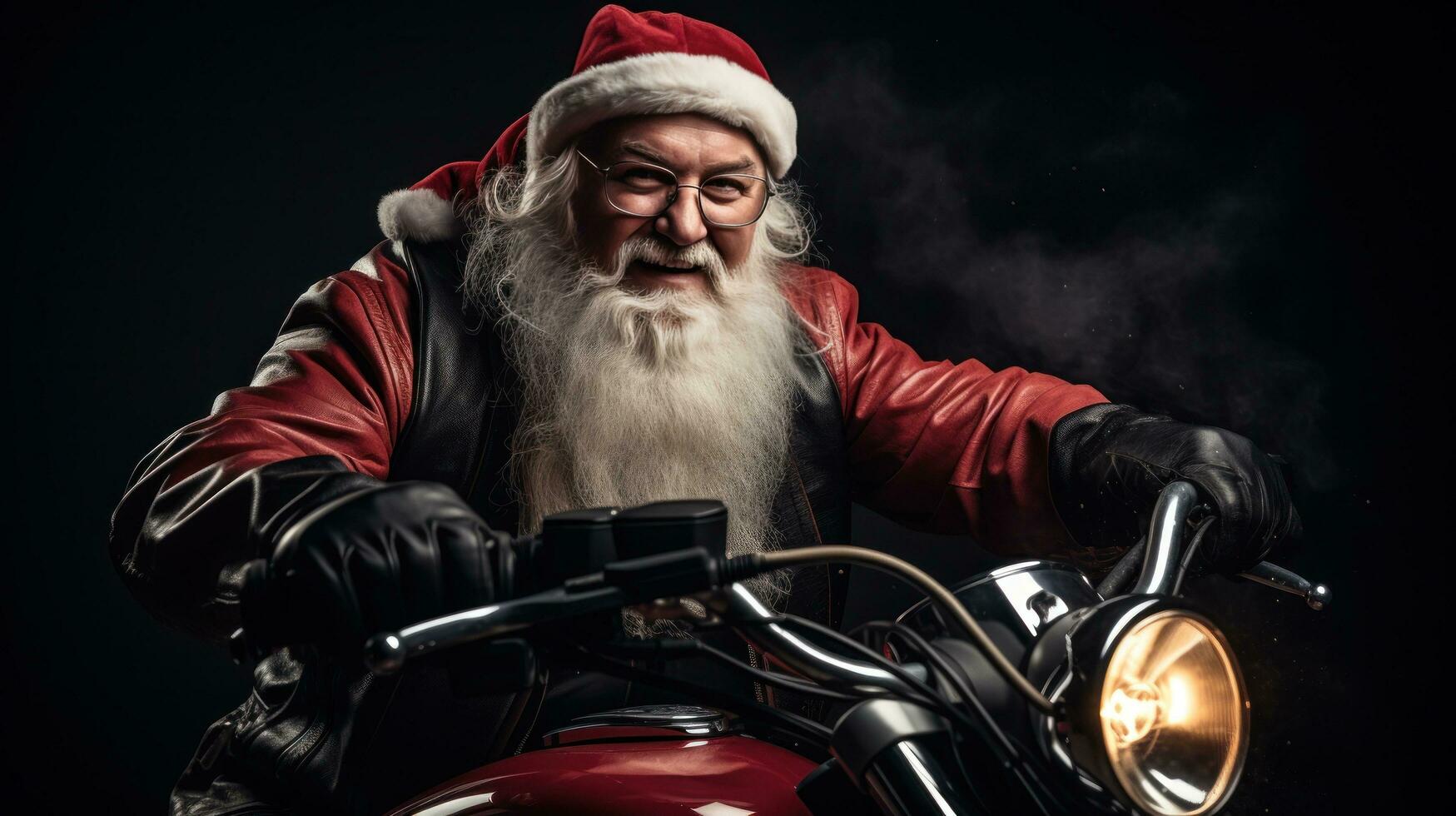 ai generiert Santa auf Motorrad mit groß schlecht. foto