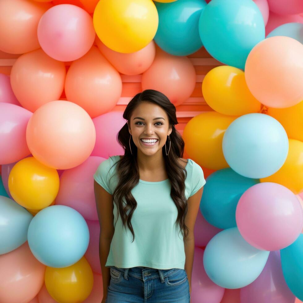 ai generiert machen ein Erklärung mit diese Fett gedruckt und bunt Ballon Hintergrund perfekt zum Geburtstag Feierlichkeiten foto