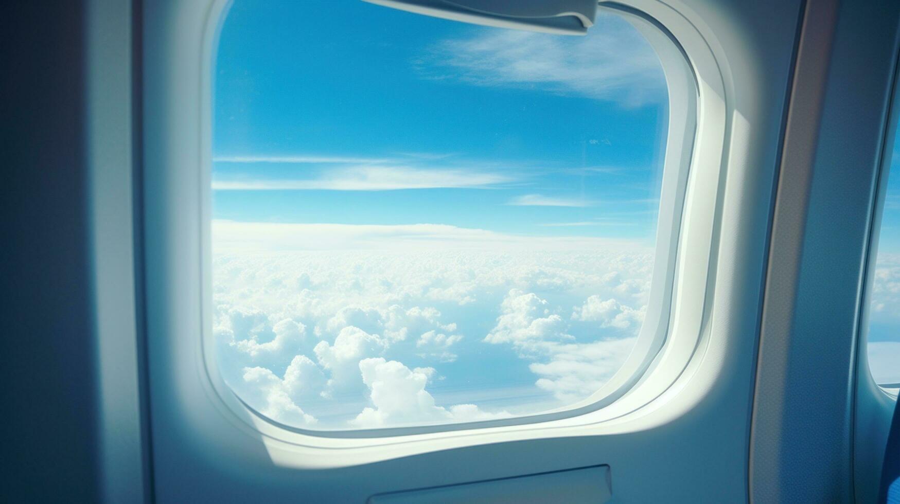 ai generiert Flugzeug Fenster, Angebot ein einzigartig Perspektive von das Himmel und Wolken foto