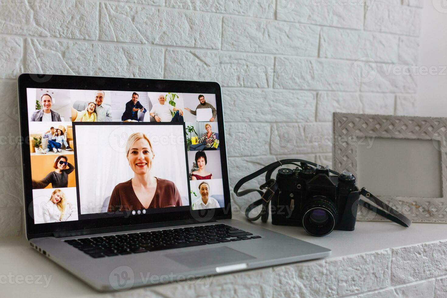 Gruppe freunde Video Plaudern Verbindung Konzept foto