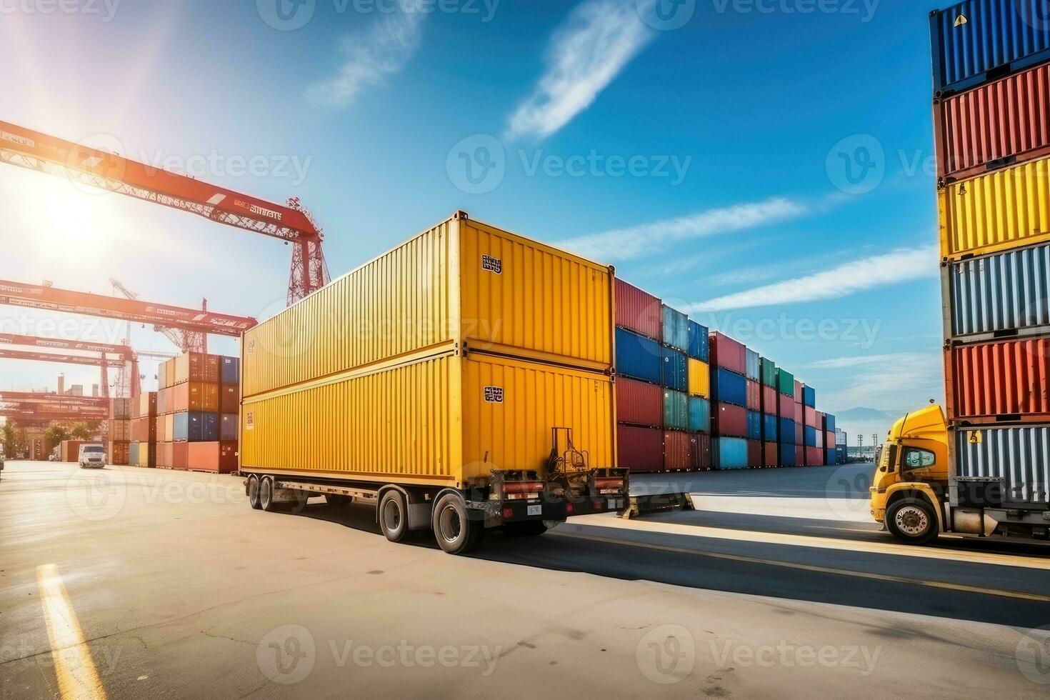 ai generiert ein Bild abbilden Logistik mit ein Container LKW, Schiff im Hafen, und Flugzeug zum importieren Export Industrie.by generativ ai foto