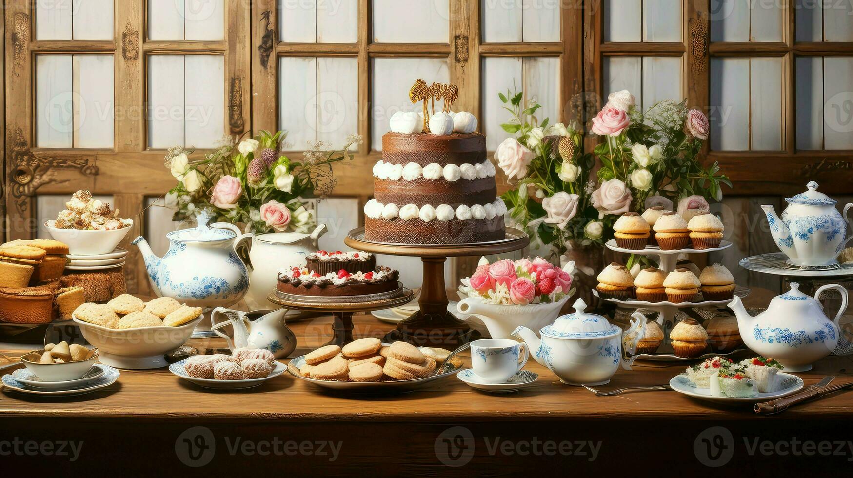 ai generiert Teller hölzern Dessert Essen foto