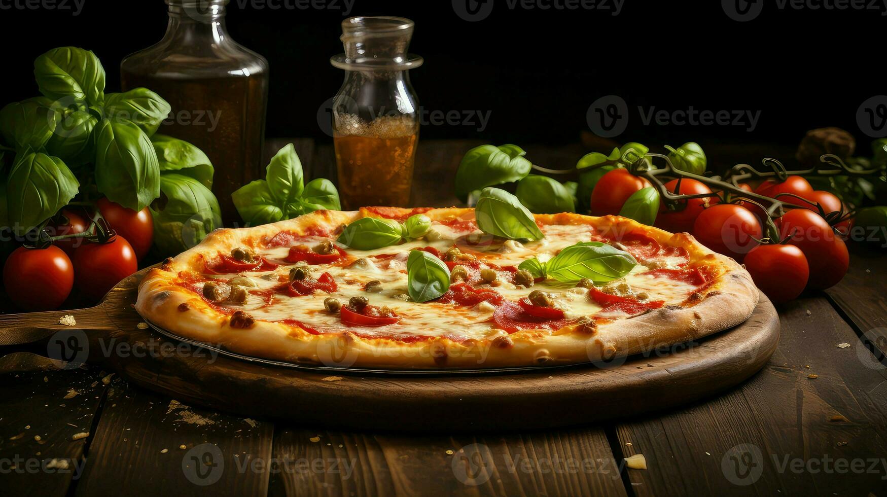 ai generiert Tomate rustikal Pizza Essen foto