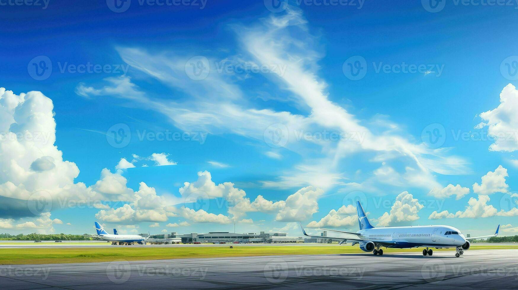 ai generiert Reise Himmel Flughafen Hintergrund foto