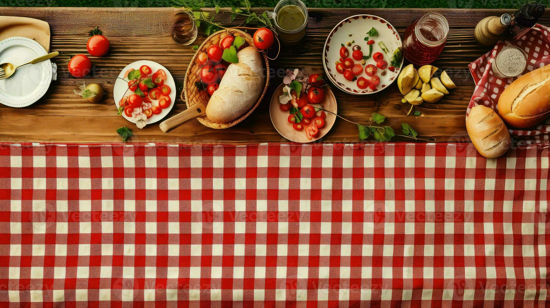 ai generiert Sommer- Tischdecke Picknick Essen foto