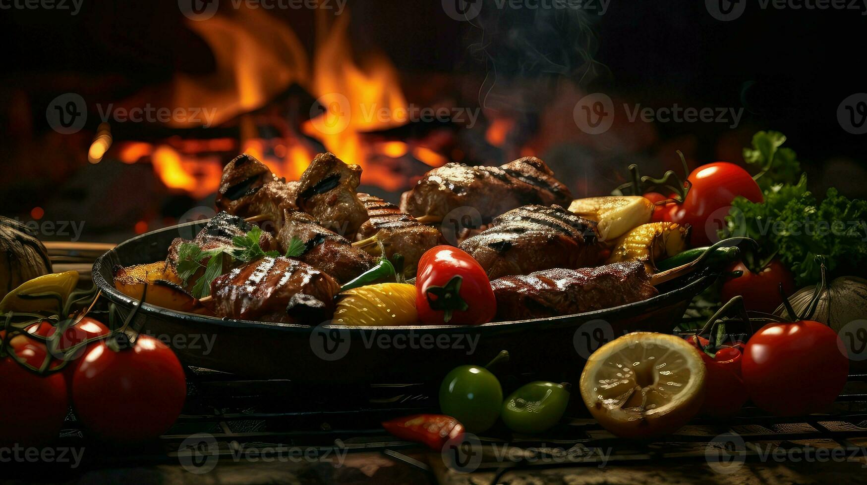 ai generiert brutzeln Feuer Grill Essen foto