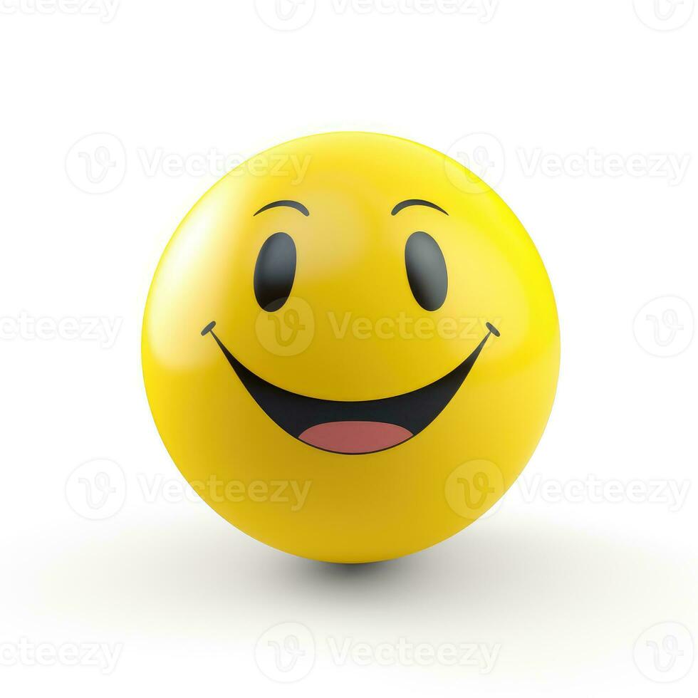 ai generiert Gelb Emoji mit Smiley Gesicht auf Weiß Hintergrund foto