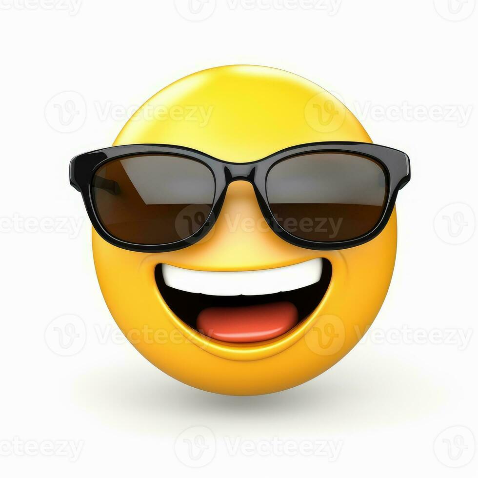 ai generiert lächelnd Emoji mit Sonnenbrille isoliert auf Weiß Hintergrund foto