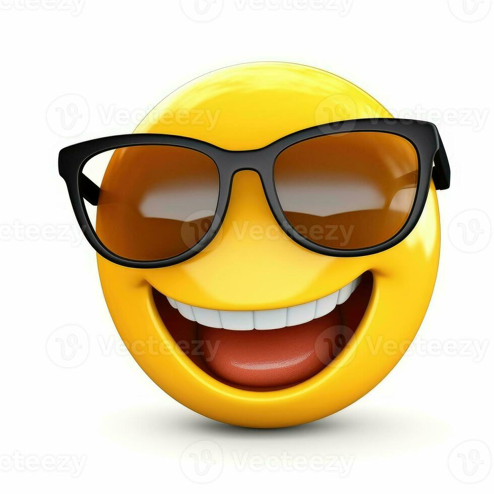 ai generiert lächelnd Emoji mit Sonnenbrille isoliert auf Weiß Hintergrund foto