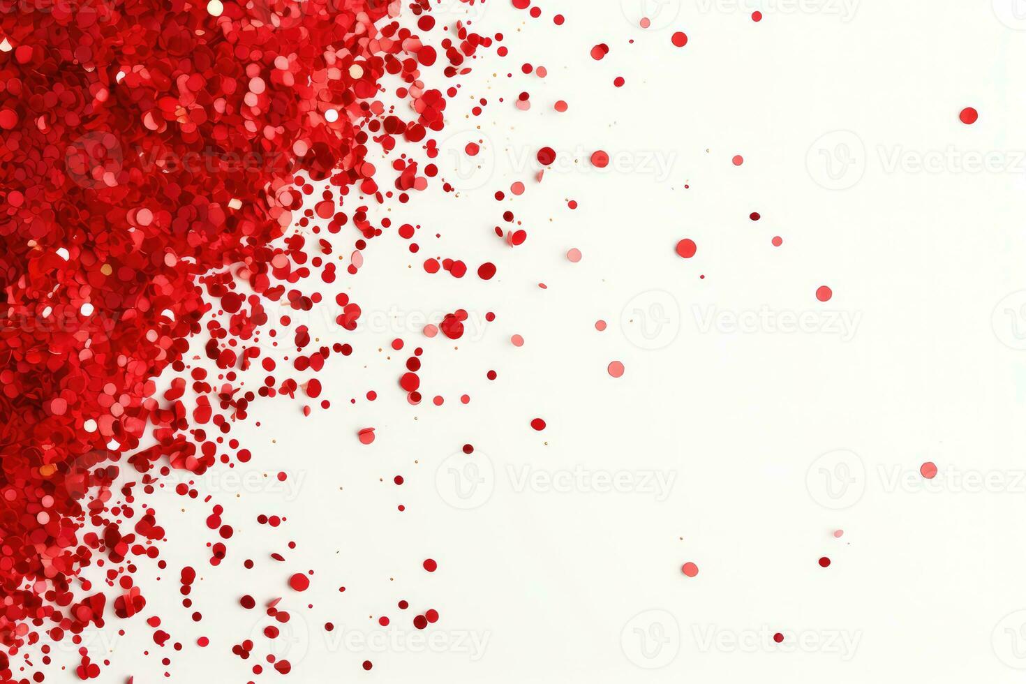 ai generiert abstrakt festlich Weiß Hintergrund von rot funkeln Konfetti Kreise foto